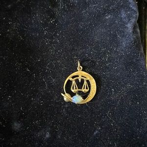 Gold Libra necklace charm with opal